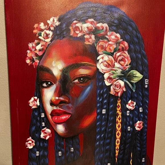 36x 24 canvas painting of woman with long braids wearing a floral crown. - Picture 2 of 4